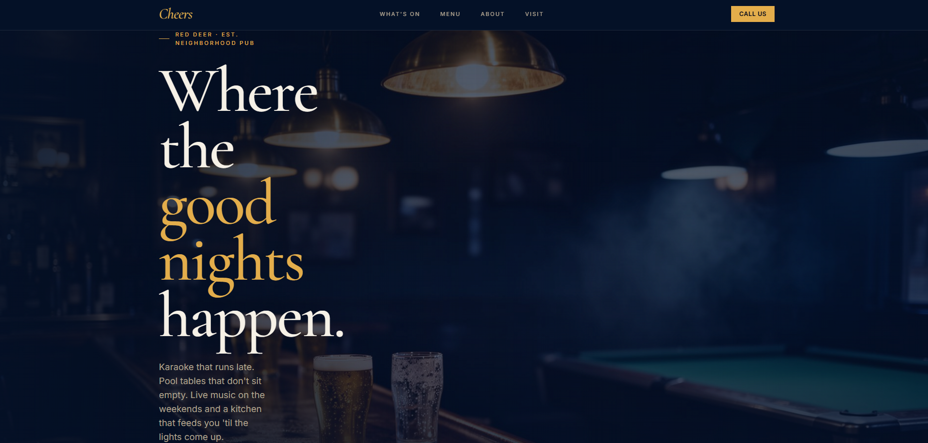 Cheers Neighbourhood Pub website by Mantla Digital