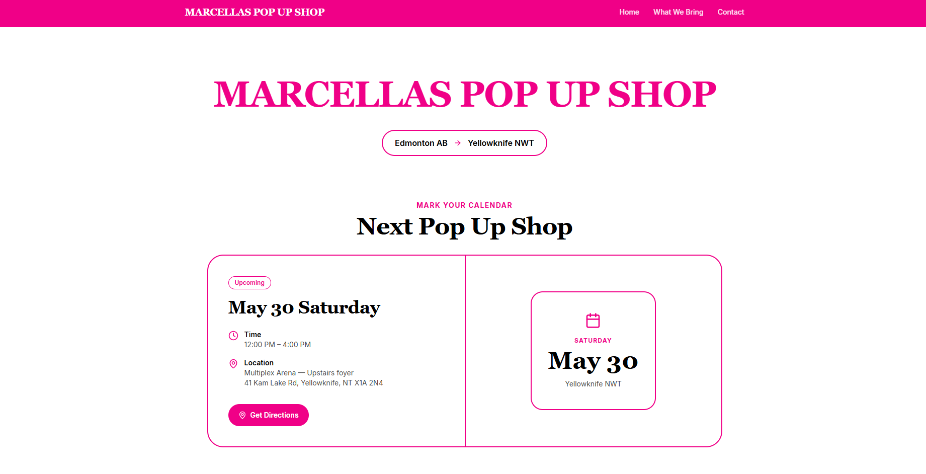 Marcella's Pop-Up Shop website built by Mantla Digital